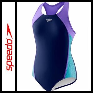 NWT Speedo Girl’s Splice Purple and Blue Swimsuit
